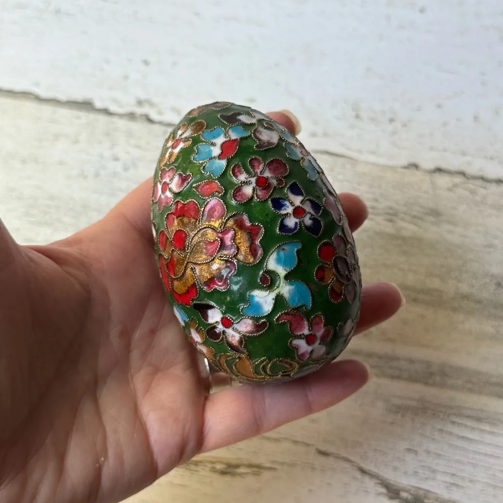 Vintage Cloisonné Multicolor Metal Enamel Floral Flower Decorative Egg